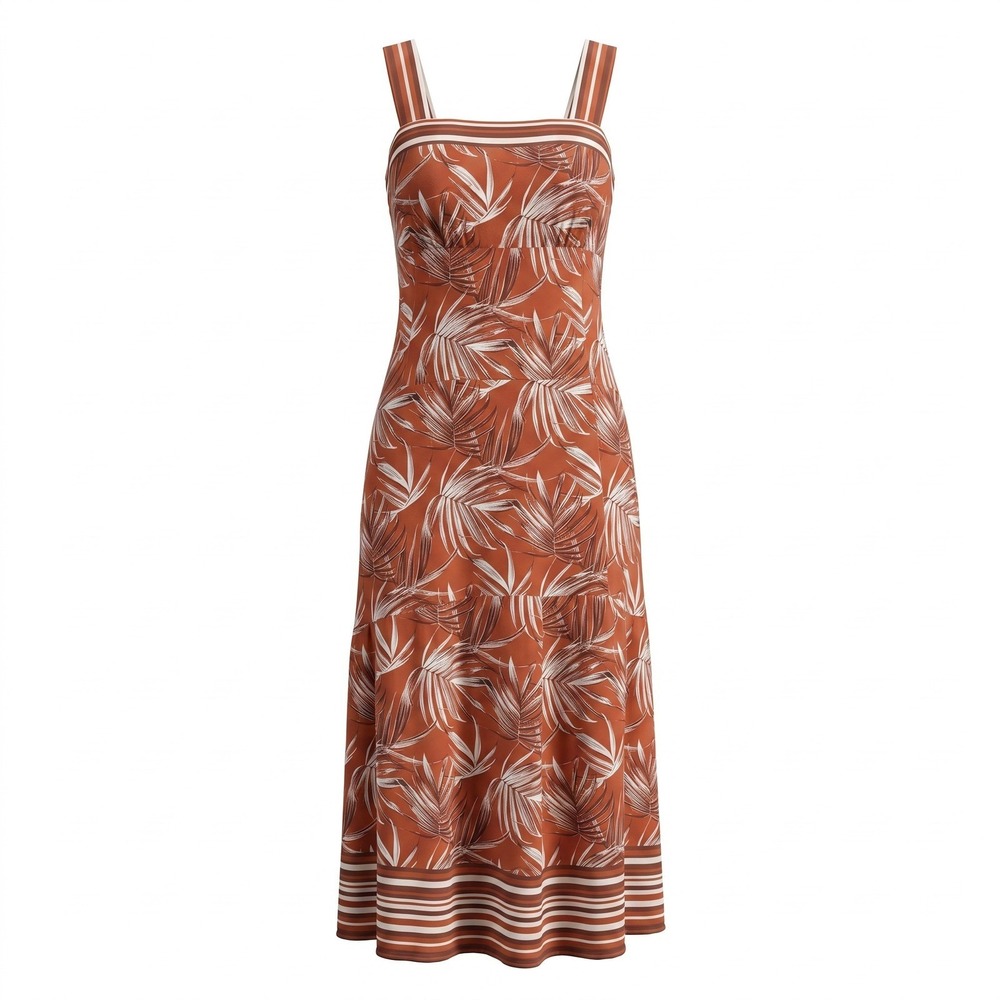 Vince Camuto MSRP $69 - Getaway Dress Terracotta Palm Print Smocked Midi Dress S - Picture 3 of 4